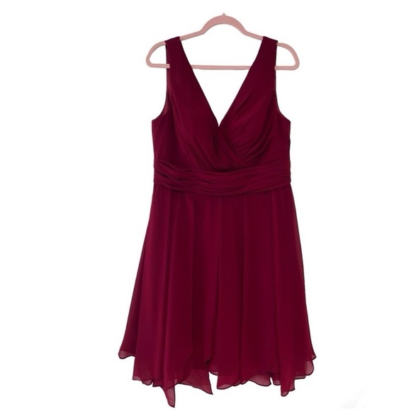 AW Bridal Burgundy Wine Chiffon Tea Length Dress Size 14 - Picture 1 of 13
